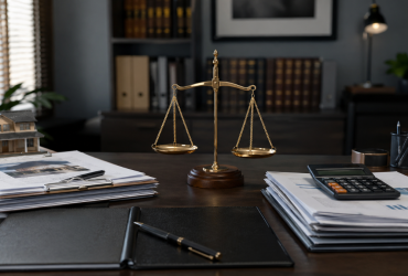 Tema 1.348 do STF: o julgamento que pode mudar o ITBI de todas as holdings do Brasil Balança da justiça sobre mesa de escritório com documentos imobiliários, contratos sociais, guias tributárias e calculadora, ilustrando julgamento do STF sobre ITBI em holdings.