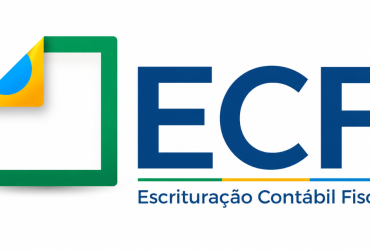 Receita Federal publica versão 12.1.3 do programa da ECF; veja o que muda Logo da ECF com ícone de documento e texto Escrituração Contábil Fiscal em layout moderno e profissional.