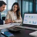 Profissionais analisam fluxo digital de pagamentos e arrecadação automática de tributos em ambiente corporativo