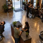 Barbearia com vários profissionais e atendimento simultâneo representa as novas regras de IBS e CBS, Simples Nacional e salão-parceiro