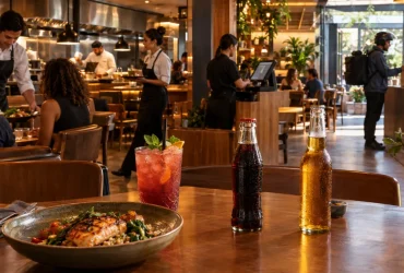 Restaurante com refeição preparada, bebidas e delivery representa os diferentes tratamentos do IBS e da CBS previstos para o setor de alimentação