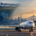 Avião comercial em aeroporto brasileiro representa impacto do IBS e CBS sobre a tributação dos voos domésticos