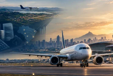 Avião comercial em aeroporto brasileiro representa impacto do IBS e CBS sobre a tributação dos voos domésticos