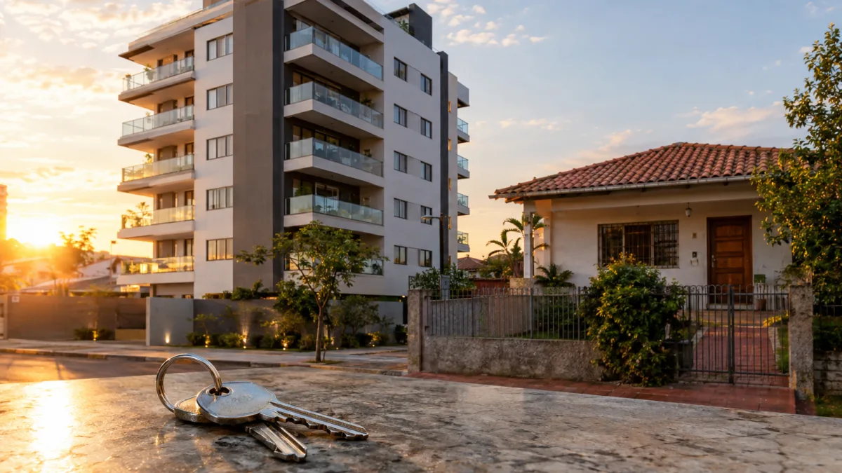 Casa e apartamento ilustram a redução de 50% nas alíquotas de IBS e CBS em vendas imobiliárias tributadas pela Reforma Tributária