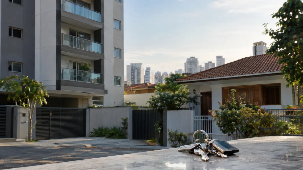 Imóveis residenciais e comerciais ilustram a redução de 70% nas alíquotas de IBS e CBS aplicáveis à locação na Reforma Tributária