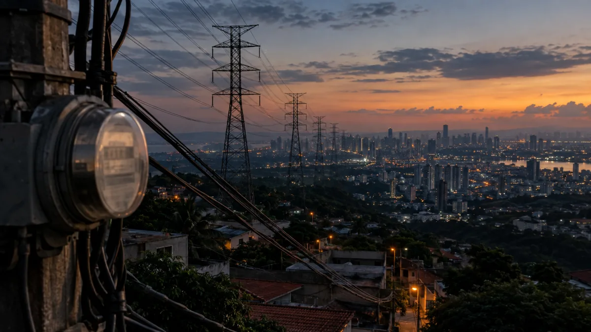 Linhas de transmissão de energia elétrica ilustram consultas da Aneel sobre tarifas, CBS e fim do PIS/Cofins em 2027