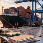 Contêineres em porto brasileiro representando o cálculo de IBS e CBS na importação de mercadorias com Imposto de Importação, Siscomex e AFRMM