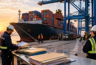 Contêineres em porto brasileiro representando o cálculo de IBS e CBS na importação de mercadorias com Imposto de Importação, Siscomex e AFRMM