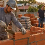 Pedreiro assenta tijolos em obra de casa residencial contratada por família