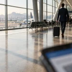 Viajante profissional em aeroporto representando a possibilidade de créditos de IBS e CBS sobre passagens aéreas compradas por empresas em 2027