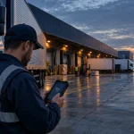 Caminhão de transporte de cargas em centro logístico ilustra mudança do CT-e para contingência offline em novembro de 2026