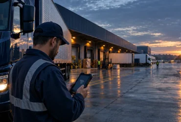 Caminhão de transporte de cargas em centro logístico ilustra mudança do CT-e para contingência offline em novembro de 2026