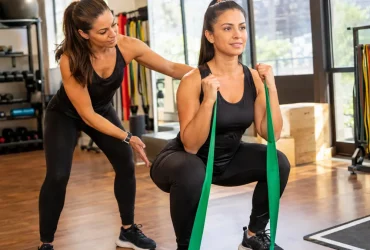 Profissional de educação física orienta exercício em academia, ilustrando redução de 30% no IBS e na CBS