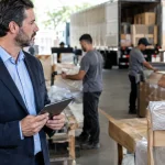 Centro de distribuição com mercadorias destinadas a outros estados, ilustrando fiscalização interestadual do IBS