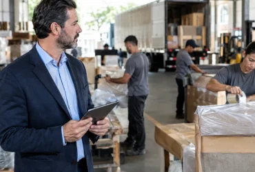 Centro de distribuição com mercadorias destinadas a outros estados, ilustrando fiscalização interestadual do IBS