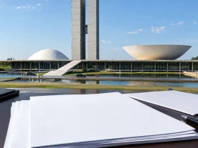 Congresso Nacional em Brasília ilustra previsão de envio de medida provisória sobre as alíquotas do Imposto Seletivo