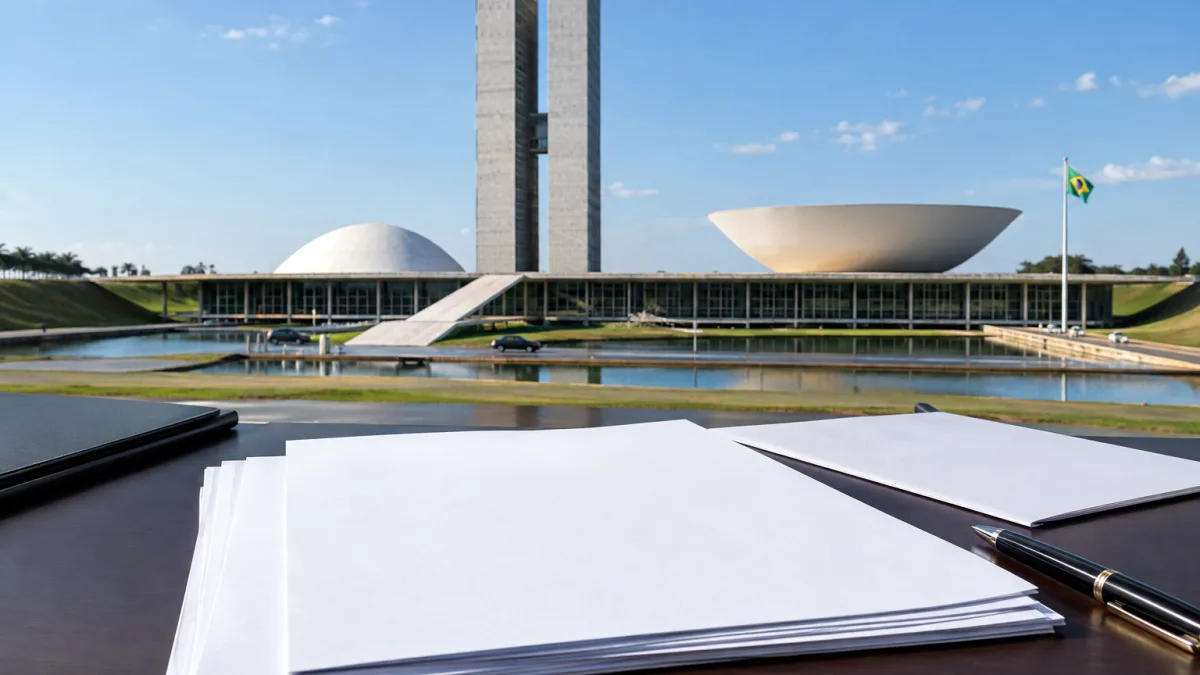 Congresso Nacional em Brasília ilustra previsão de envio de medida provisória sobre as alíquotas do Imposto Seletivo