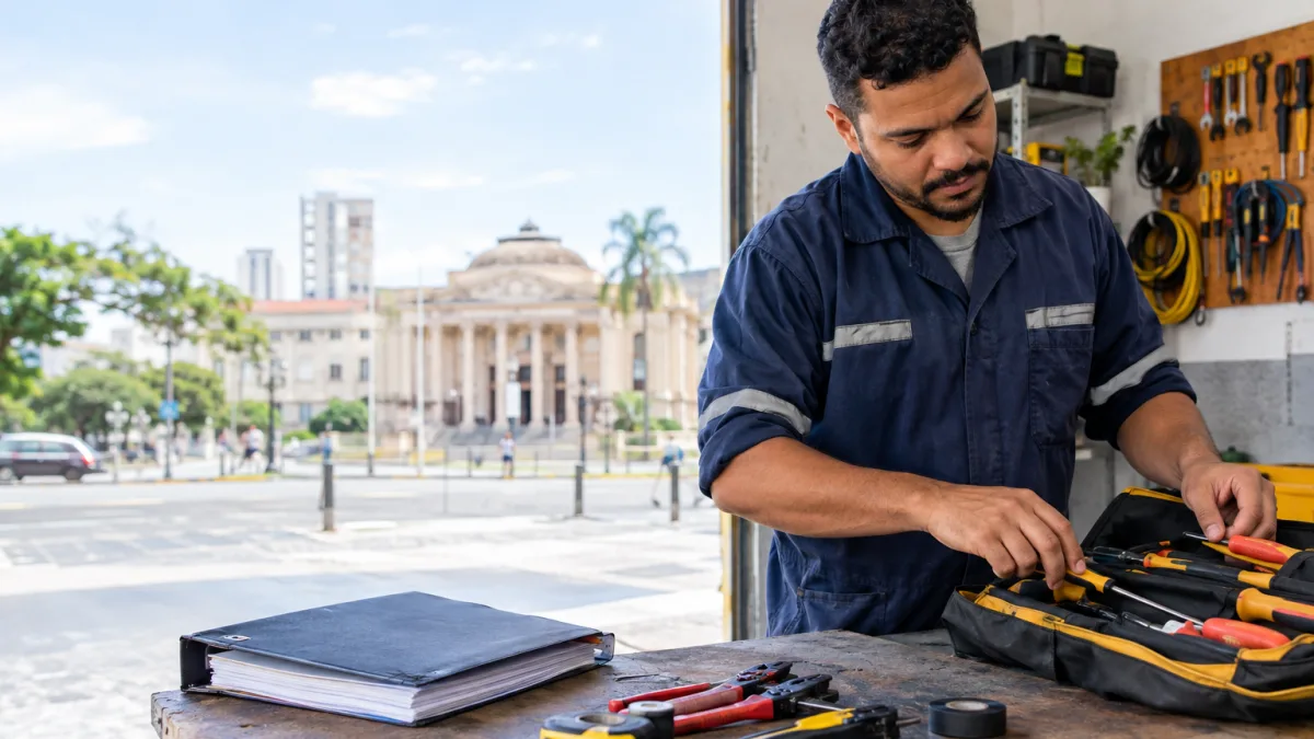 Microempreendedor individual com ferramentas de trabalho representando oportunidades em licitações exclusivas e contratações públicas previstas no PLP 186 de 2026