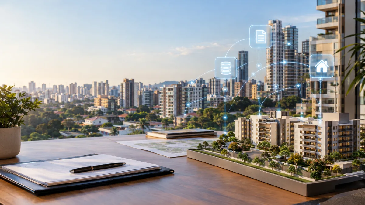 Empreendimento imobiliário representando a nova NF-e ABI, modelo 77, para operações de alienação de imóveis na Reforma Tributária