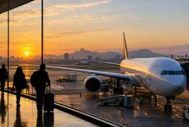 Avião em aeroporto ilustrando projeções da IATA sobre possível aumento de 16,1% nas passagens domésticas com a Reforma Tributária