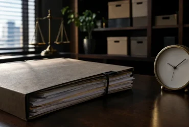 Relógio e documentos de execução fiscal ilustram mudanças da LC 236/2026 na prescrição tributária e no artigo 174 do CTN