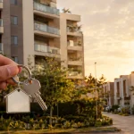 Edifícios residenciais brasileiros e chaves de imóvel ilustram mudanças nos impostos sobre compra, venda e aluguel com IBS e CBS em 2027