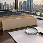 Documentos empresariais representando as cinco situações cadastrais do CNPJ: ativa, suspensa, inapta, baixada e nula