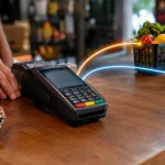 Terminal de pagamento representando split payment e separação de IBS e CBS na reforma tributária de 2027